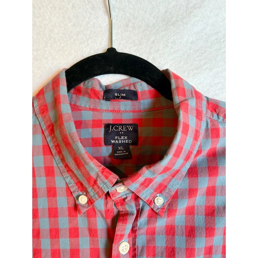 J Crew Flex Washed Slim Fit Plaid Button Down Shirt Mens XL Red Gray Long Sleeve - Picture 4 of 7